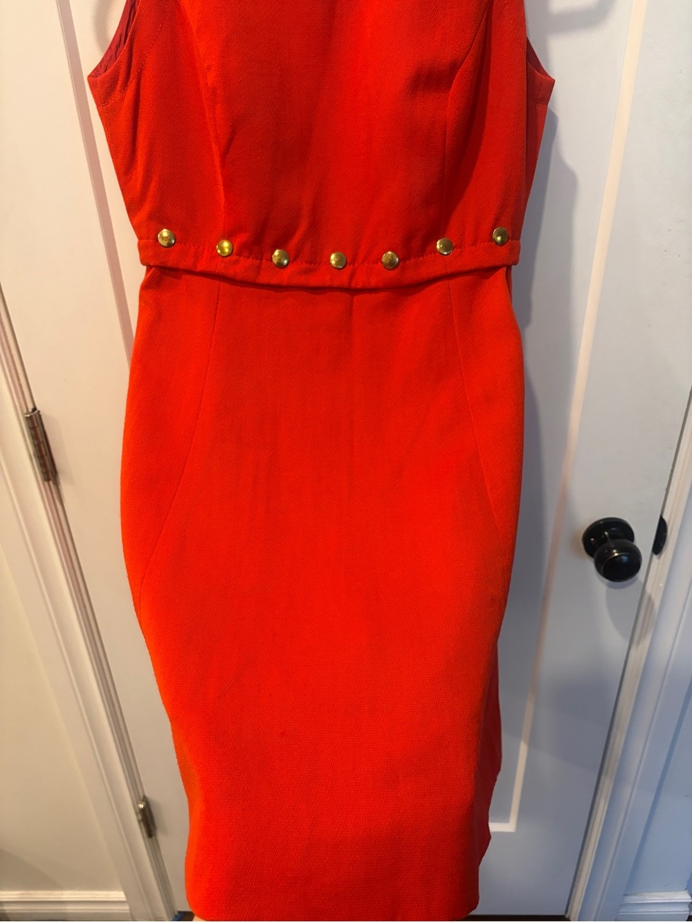 Vintage 70s Mod Red wool blend mini Dress with Gold Button - Picture 6 of 14